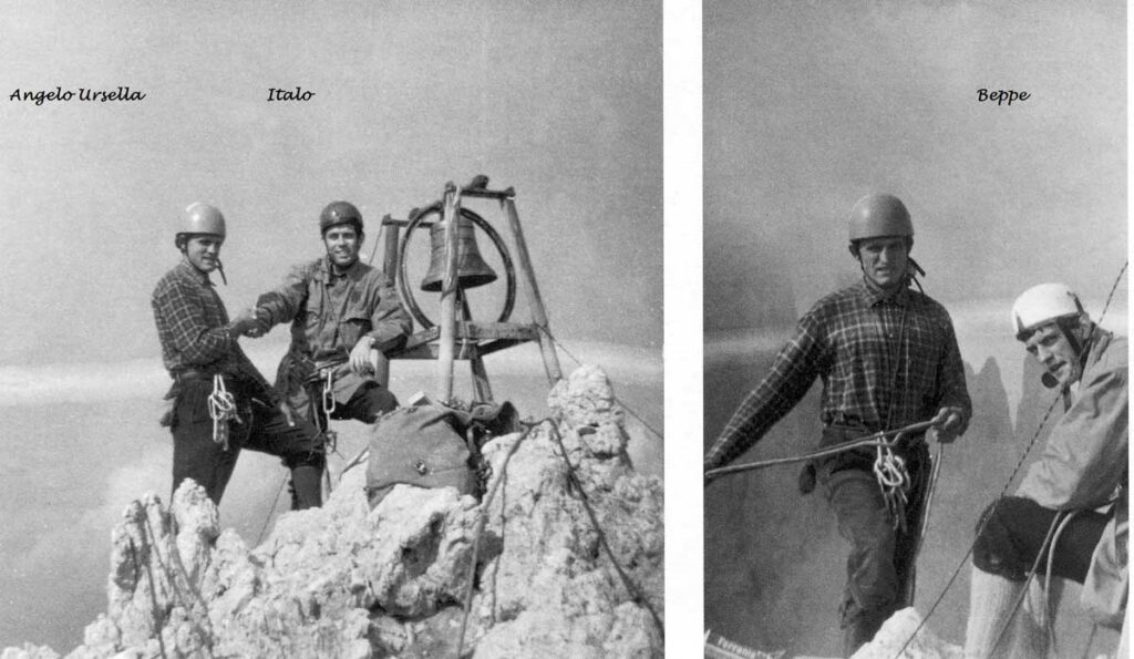 Ursella con Beppe e Italo Z. dopo la via Comici al Campanile 2 di Popera,1969 (Foto Zandonella)