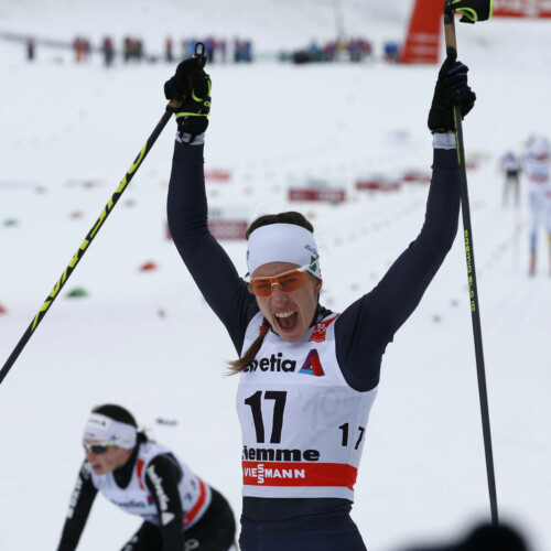 Virginia De Martin Topranin during the ladies' FIS Tour de ski cross-country skiing 10km mass start classic race on the lago di Tesero track in Val di Fiemme January 9, 2016.